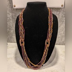 Vintage Multi-Strand Beaded Necklace - Purple, Gold, Garnet With Copper Findings